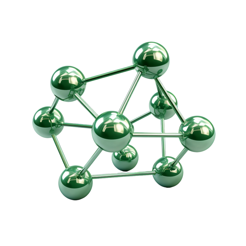 A green molecular structure isolated on transparent background png