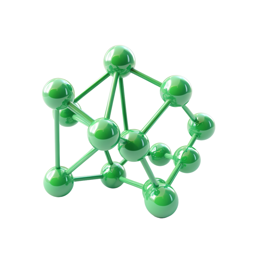 A green molecular structure isolated on transparent background png