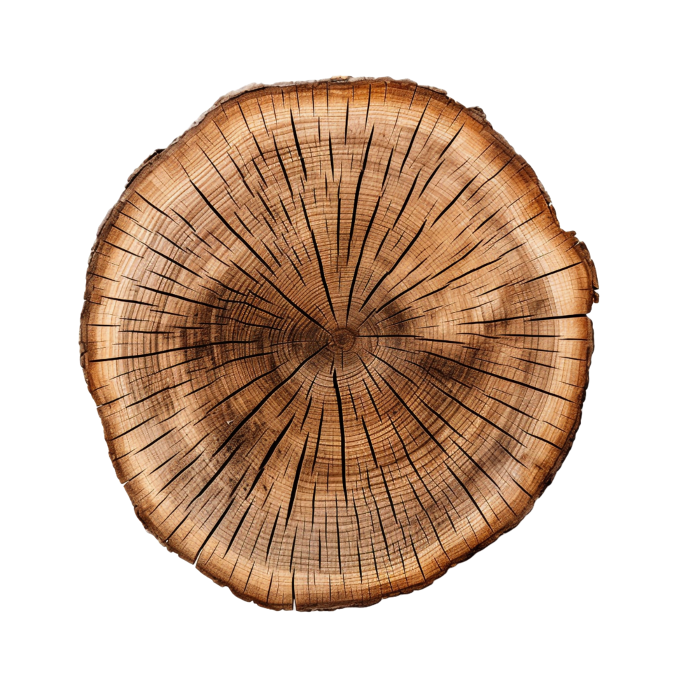 A cut out of a tree stump top view isolated on transparent background png