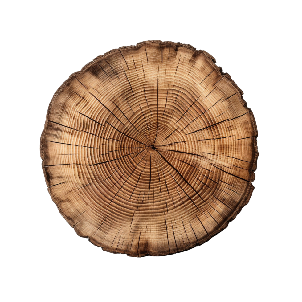 A cut out of a tree stump top view isolated on transparent background png