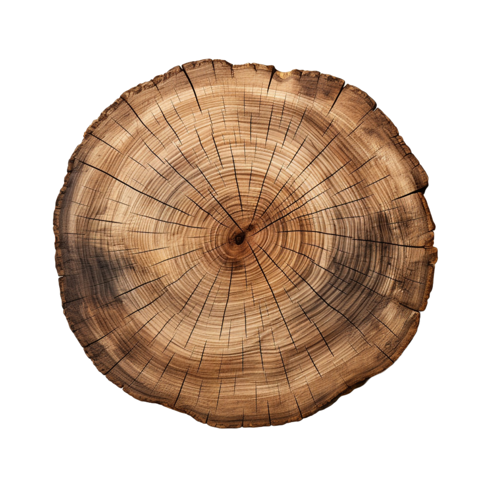 A cut out of a tree stump top view isolated on transparent background png