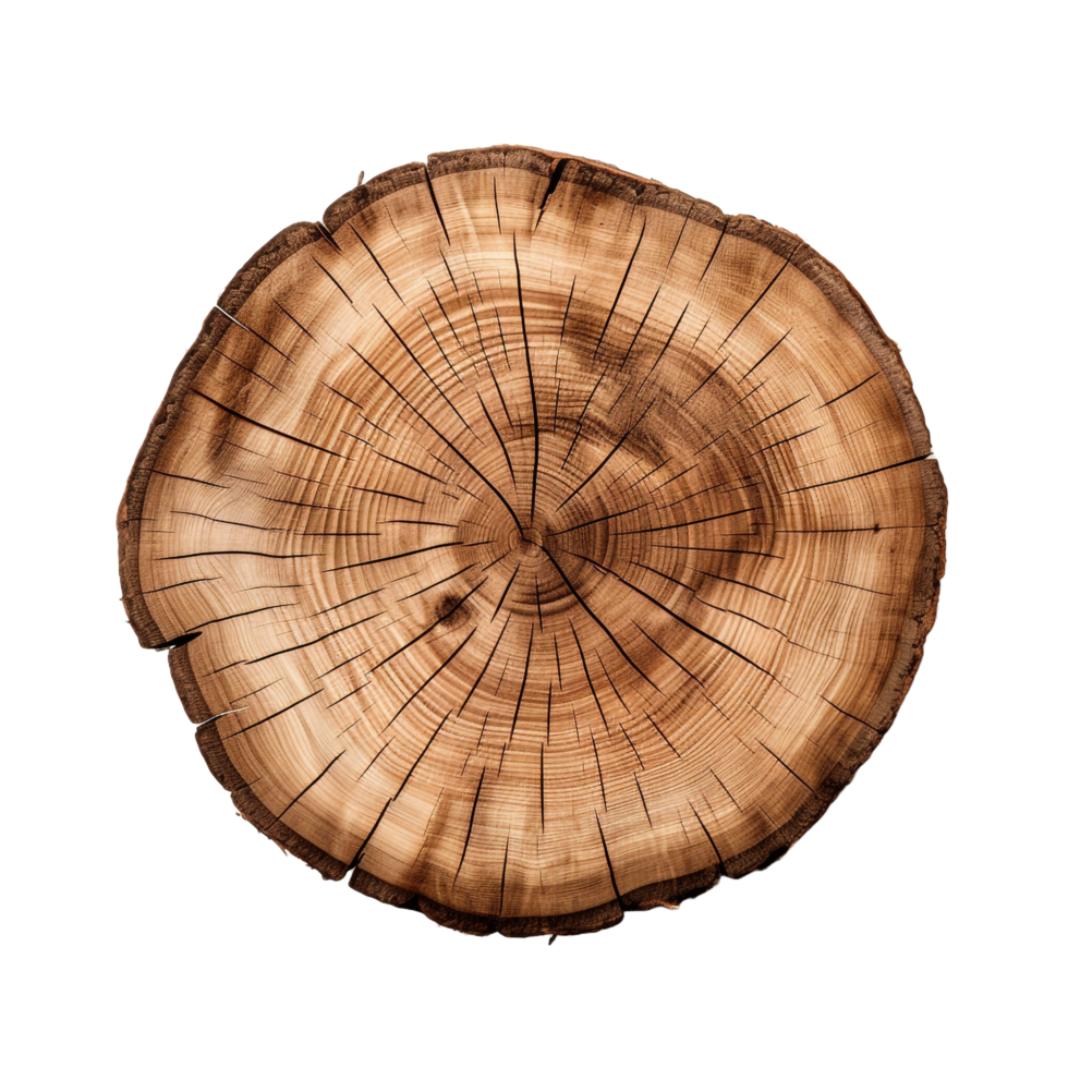 A cut out of a tree stump top view isolated on transparent background png