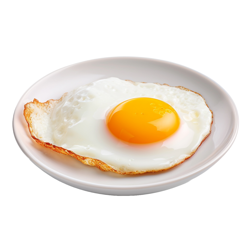 A fried egg is on a plate with a fried egg isolated on transparent background png