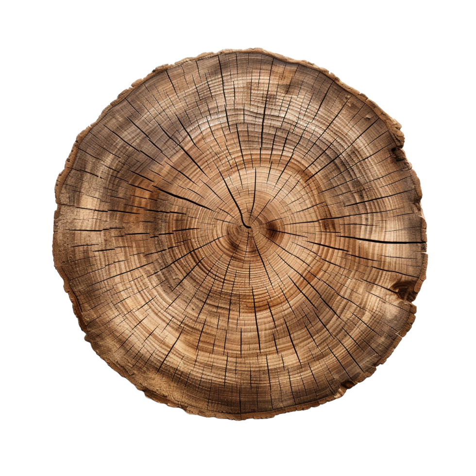A cut out of a tree stump top view isolated on transparent background png
