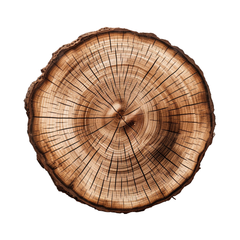 A cut out of a tree stump top view isolated on transparent background png