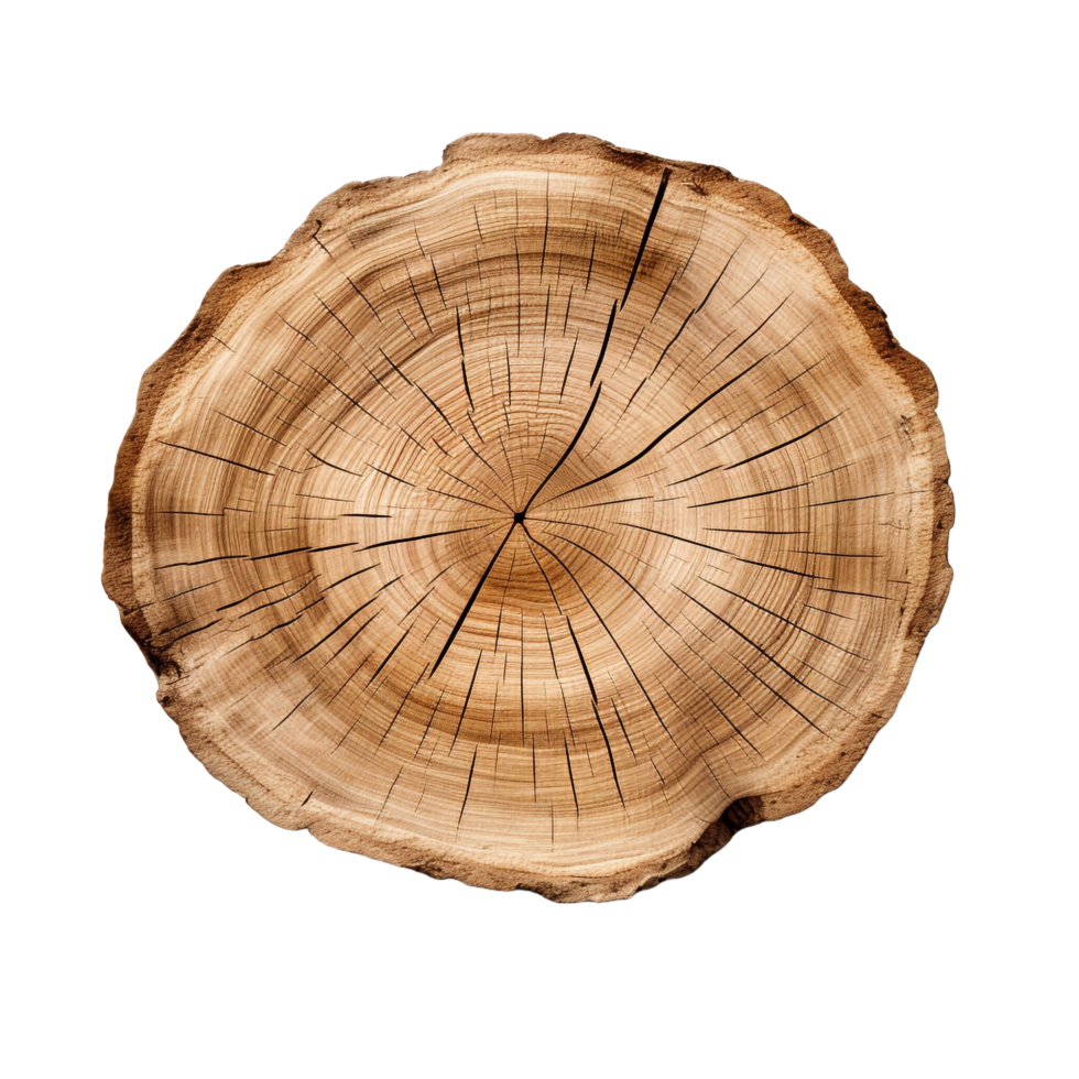 A cut out of a tree stump top view isolated on transparent background png