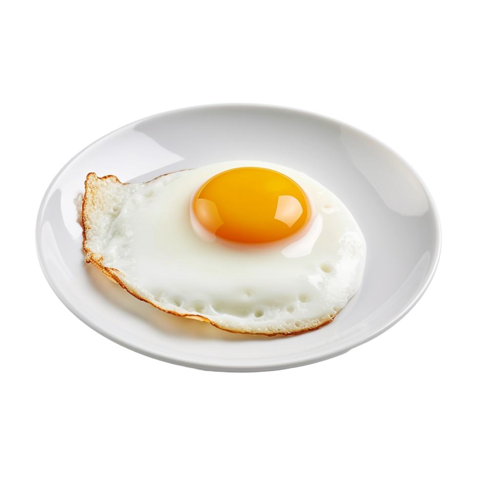 A fried egg is on a plate with a fried egg isolated on transparent background png