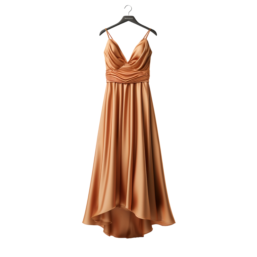A dress hanging on a hanger with a dress hanging on it isolated on transparent background png