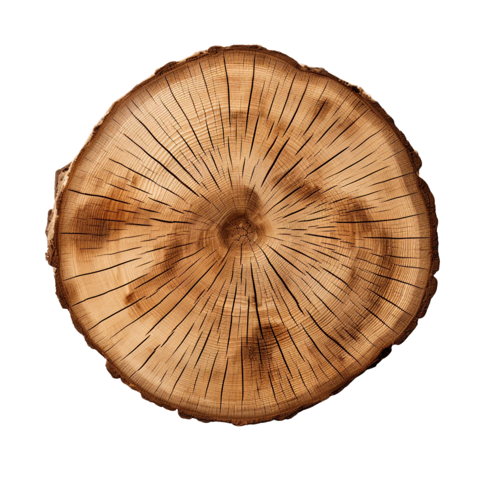 A cut out of a tree stump top view isolated on transparent background png