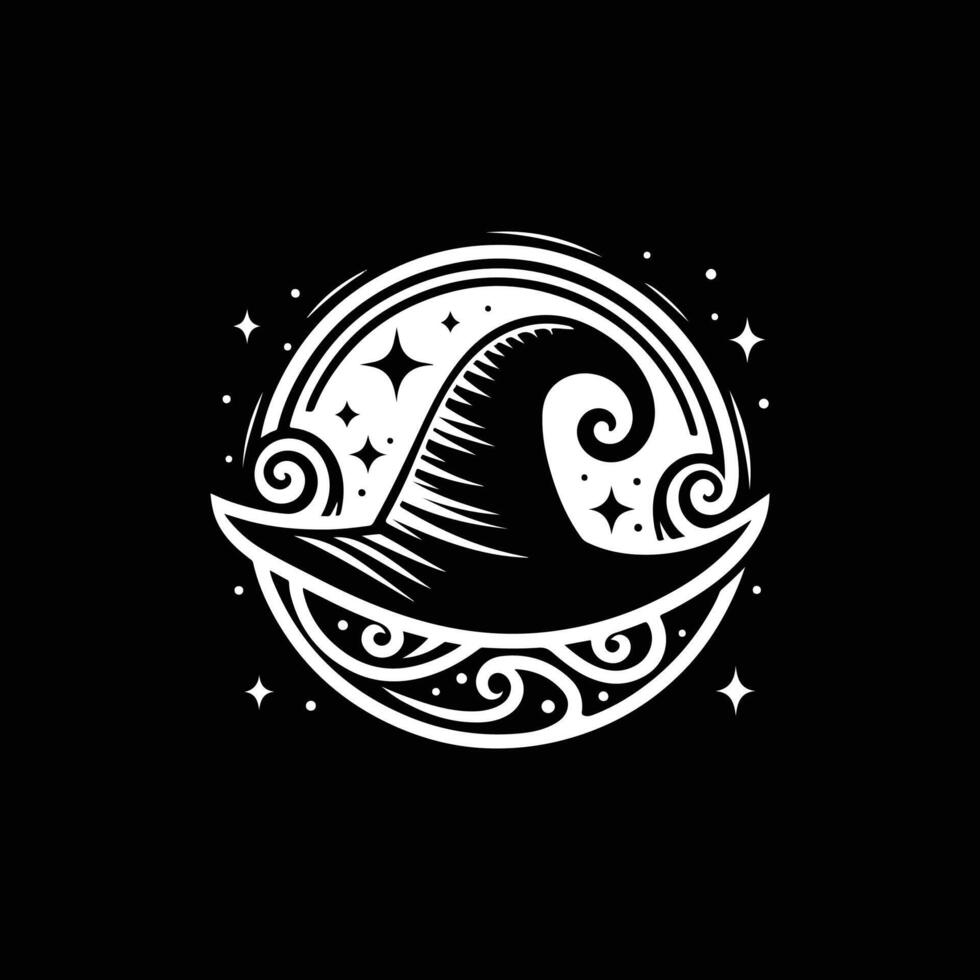 Halloween witch and wizard hat art, silhouette, icon, logo, doddle design black and white vector