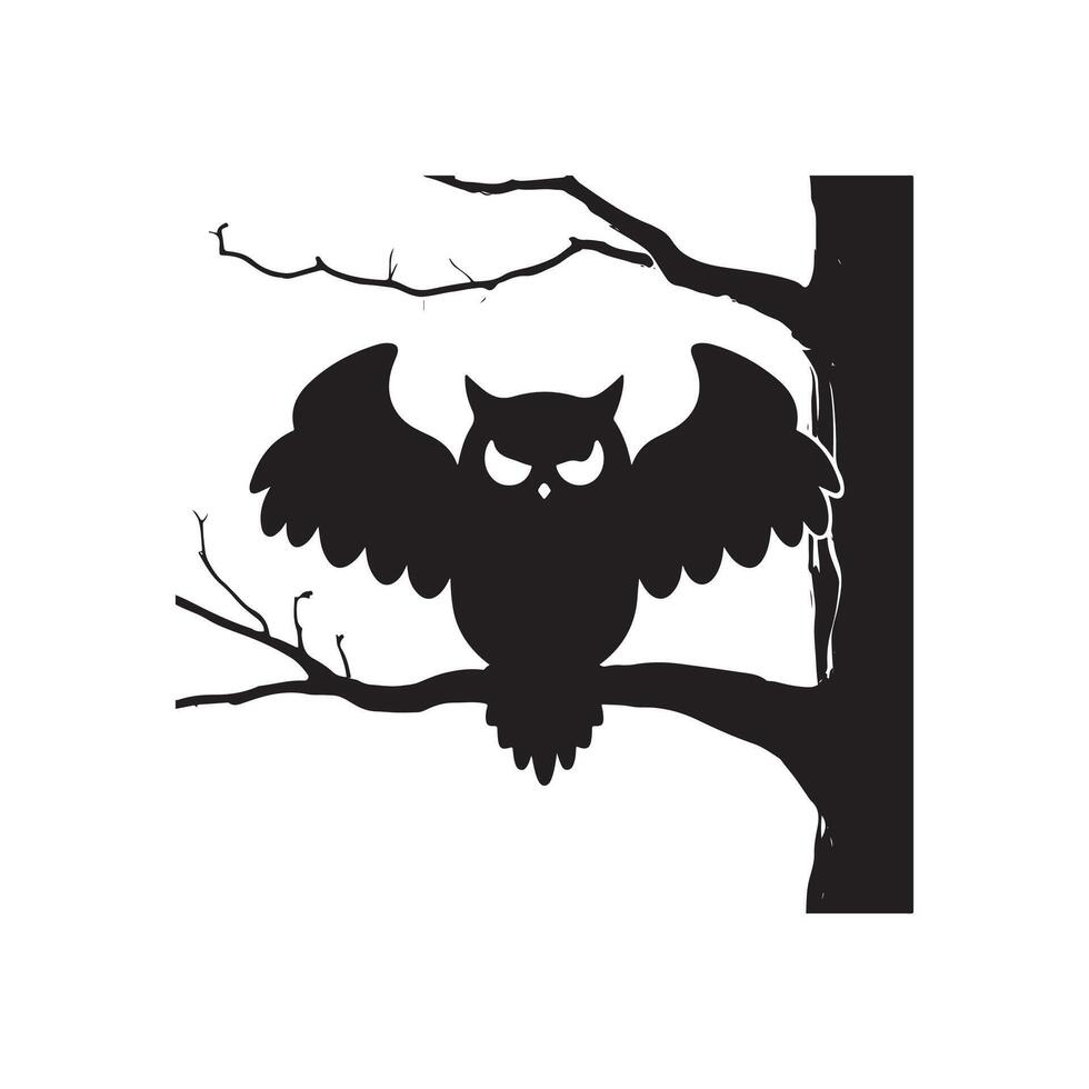 Halloween owl , silhouette, logo, icon, doddle black and white vector