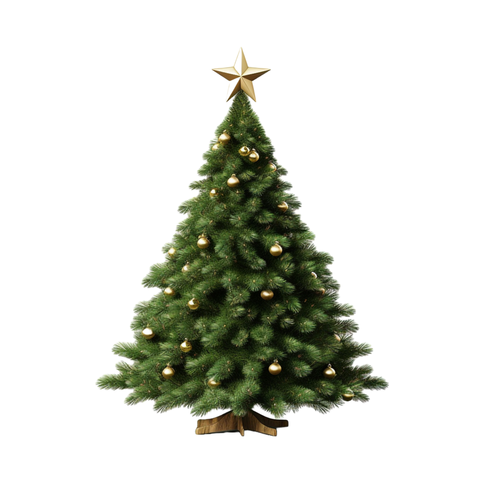 A christmas tree with a star on it isolated on transparent background png