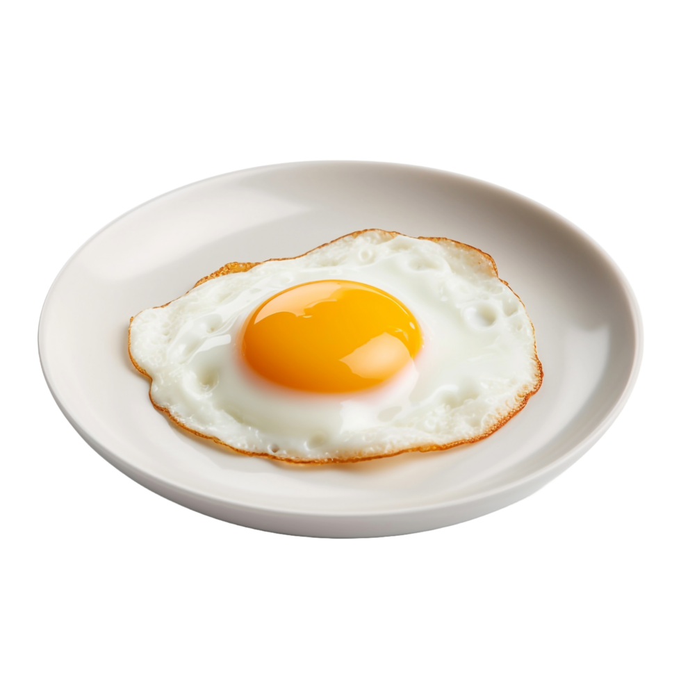 A fried egg is on a plate with a fried egg isolated on transparent background png