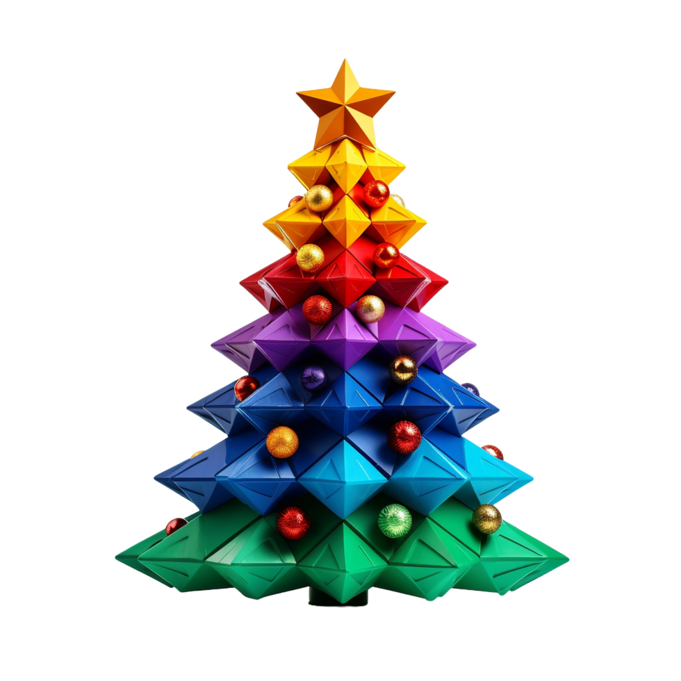 A christmas tree with a star on it isolated on transparent background png