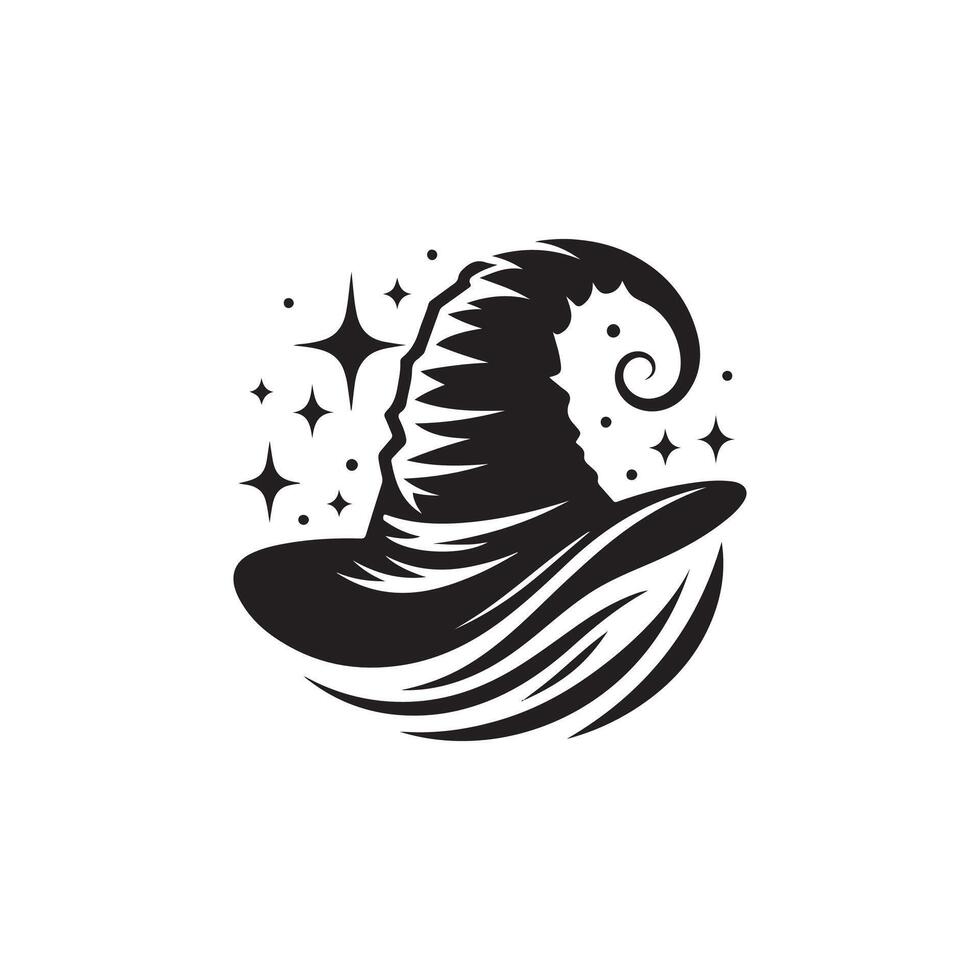 Halloween witch and wizard hat art, silhouette, icon, logo, doddle design black and white vector