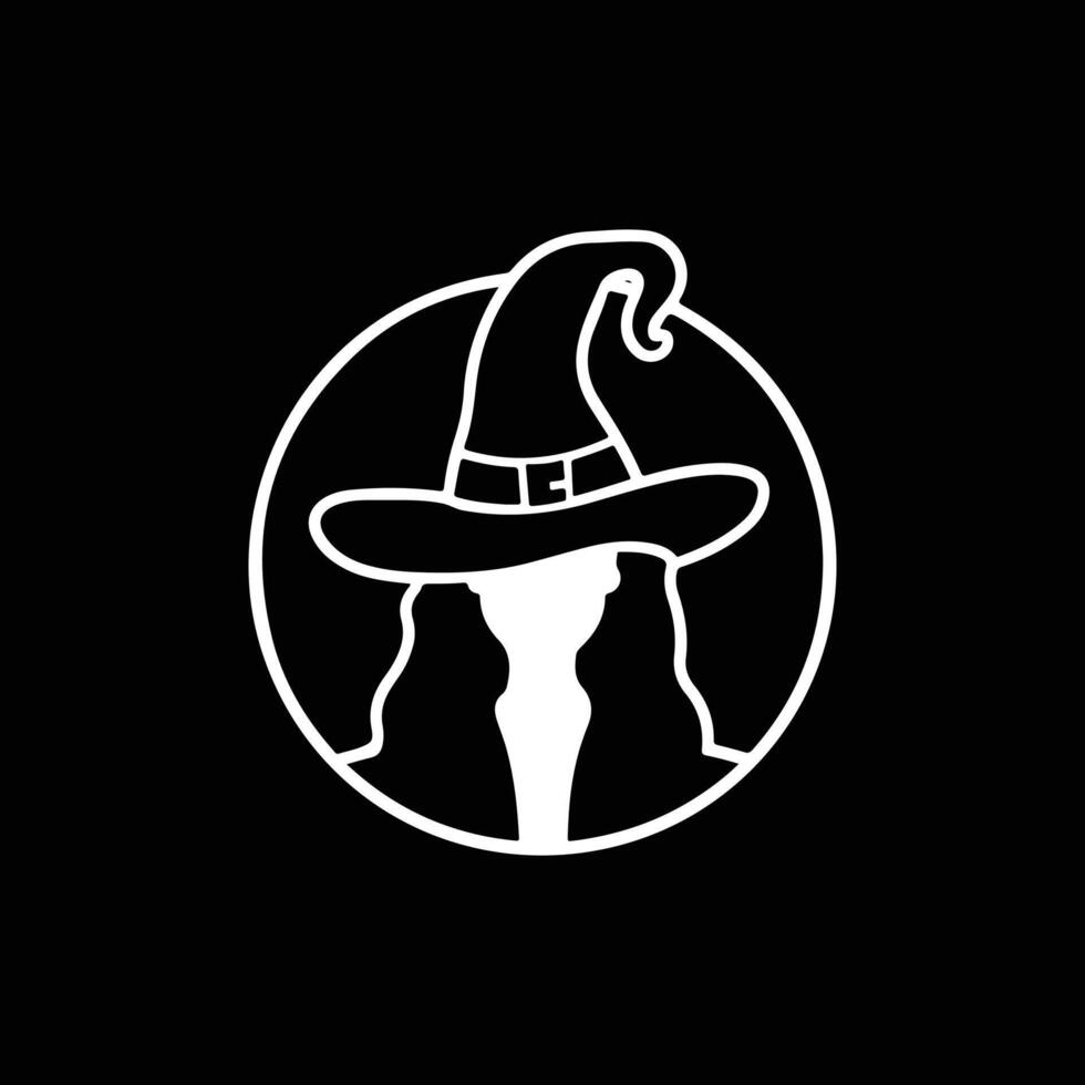 Halloween witch and wizard hat art, silhouette, icon, logo, doddle design black and white vector