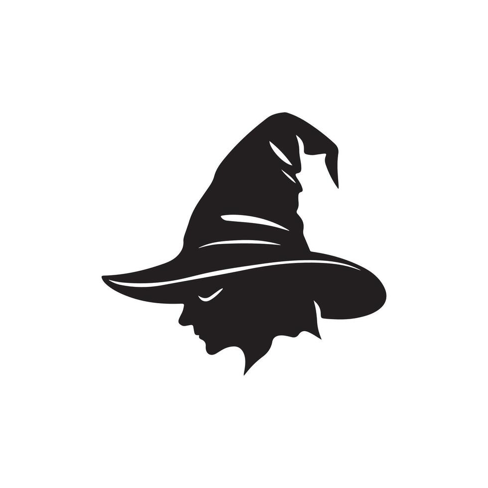 Halloween witch and wizard hat art, silhouette, icon, logo, doddle design black and white vector