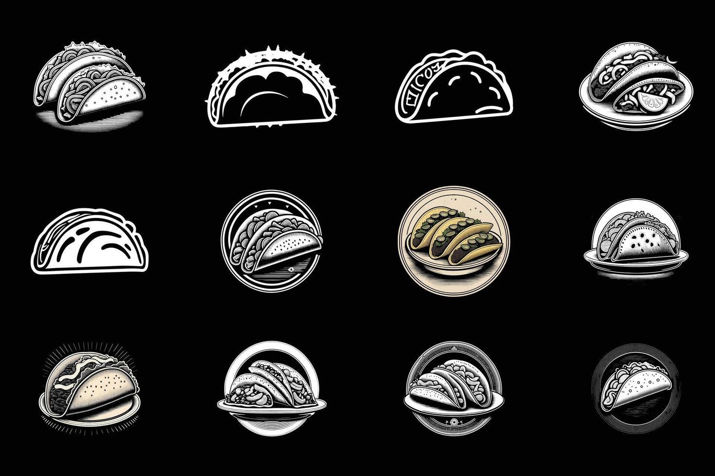 set of Takoses icon logo silhouette illustration design black and white vector
