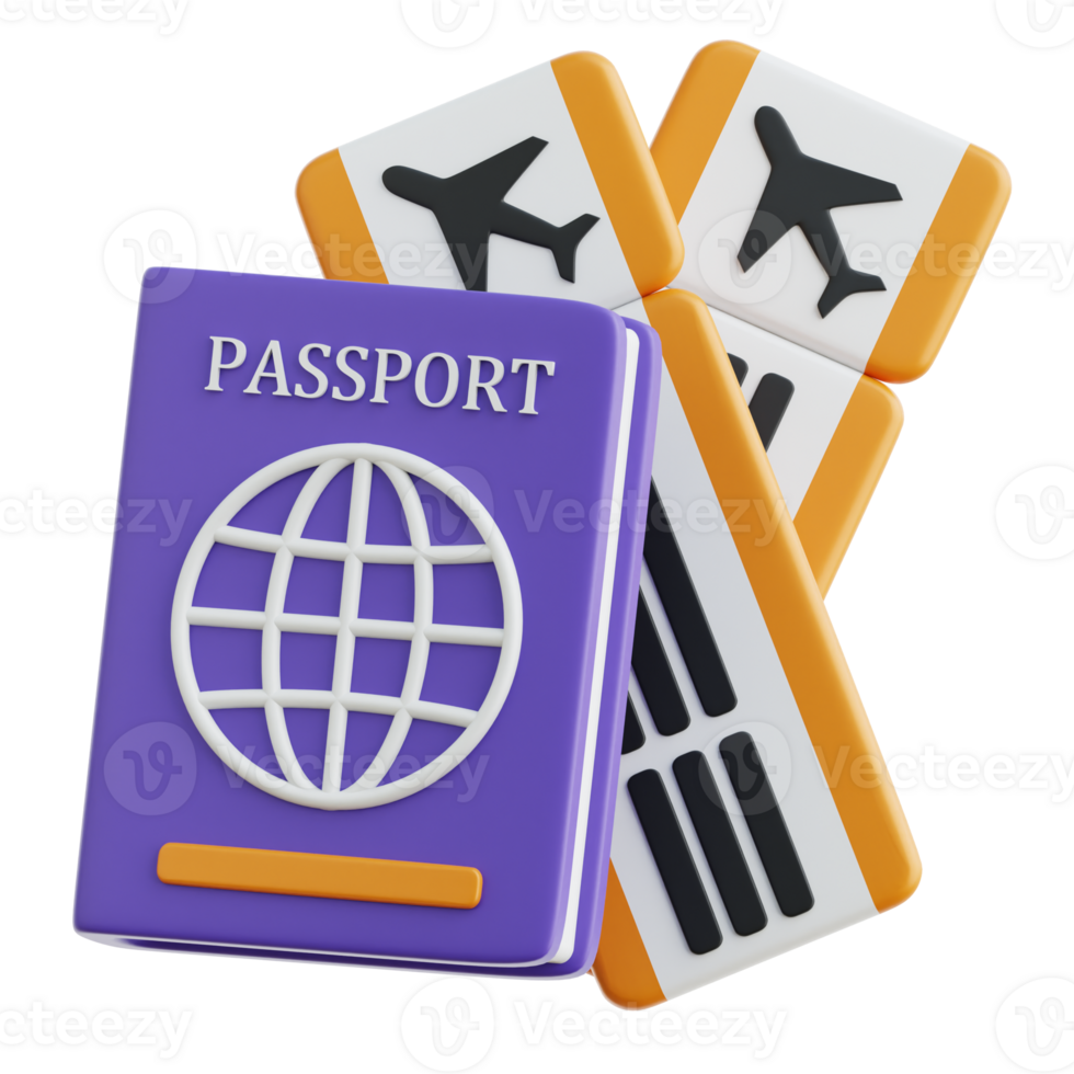 Passport and Ticket 3d Illustration png