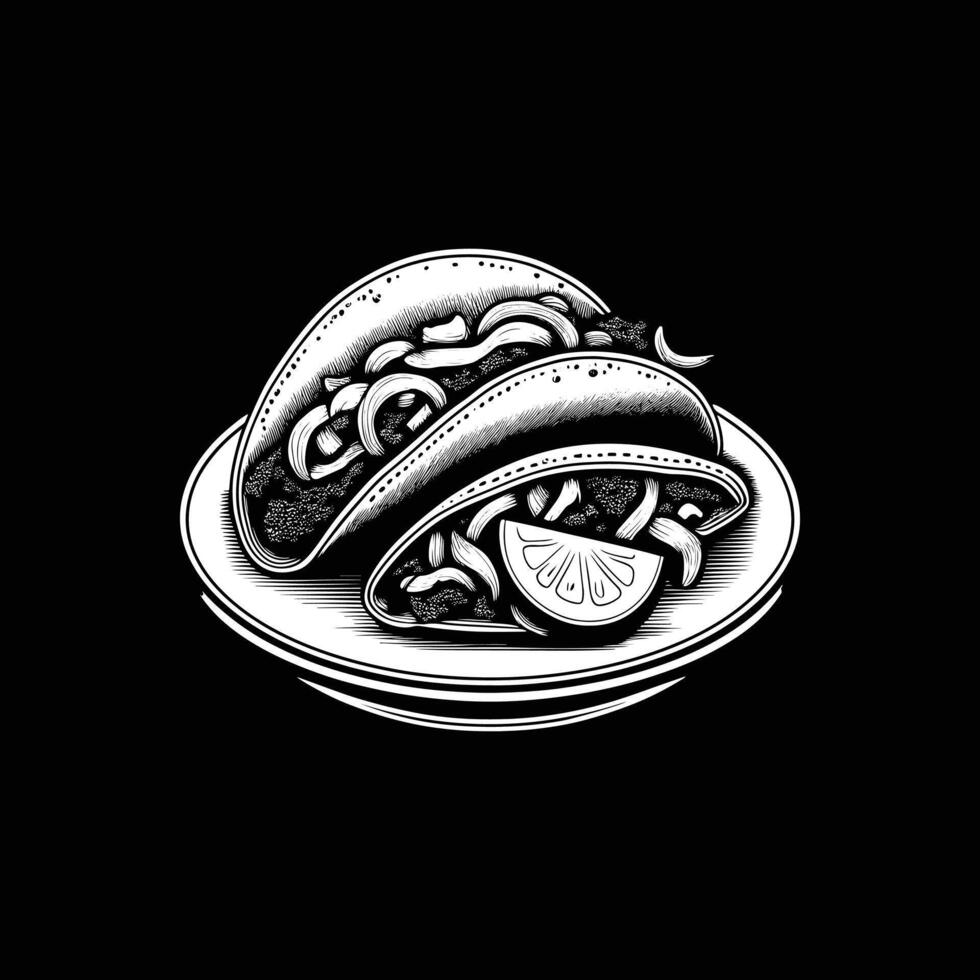 Tacos icon logo silhouette illustration design black and white vector