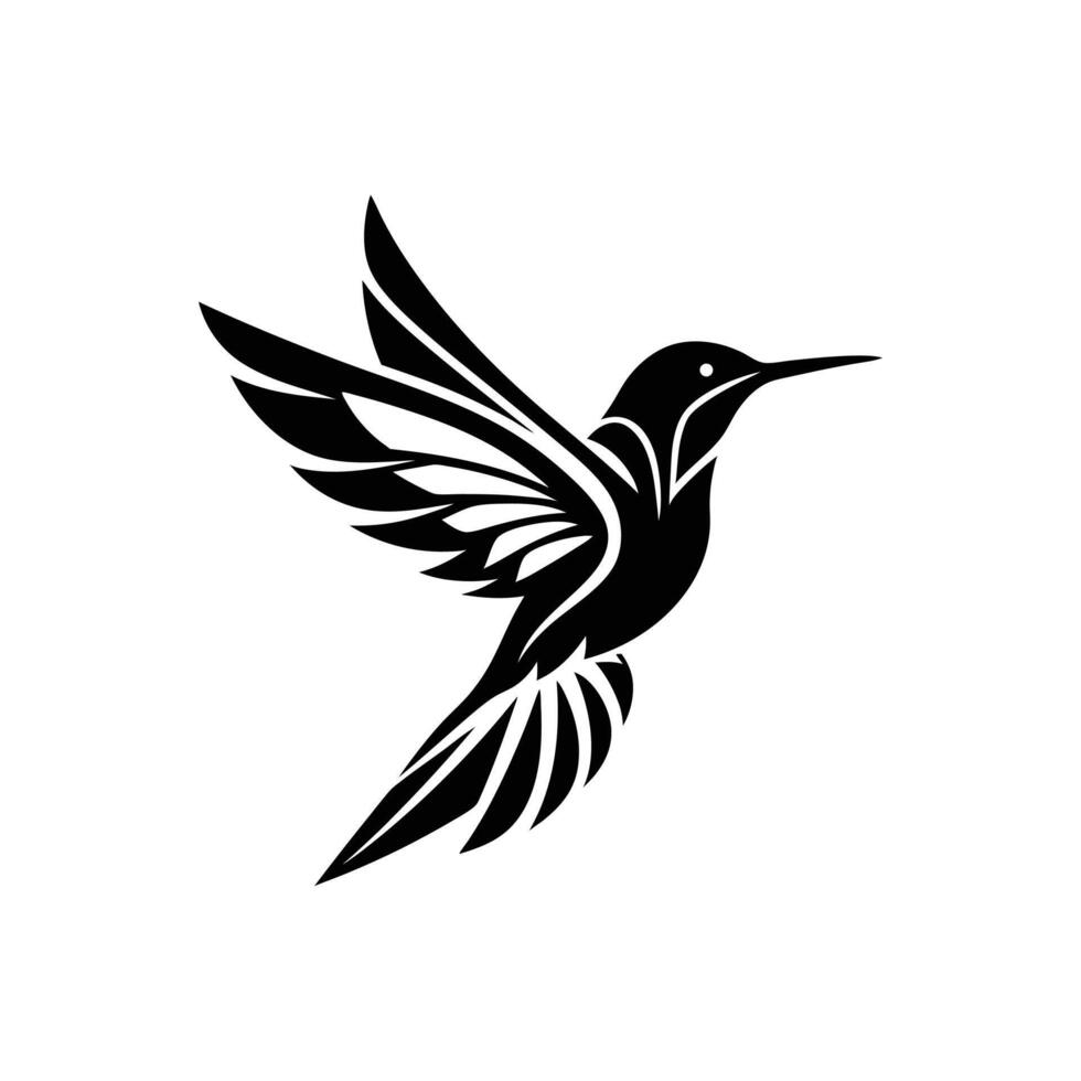 humming bird art silhouette logo design black and white vector