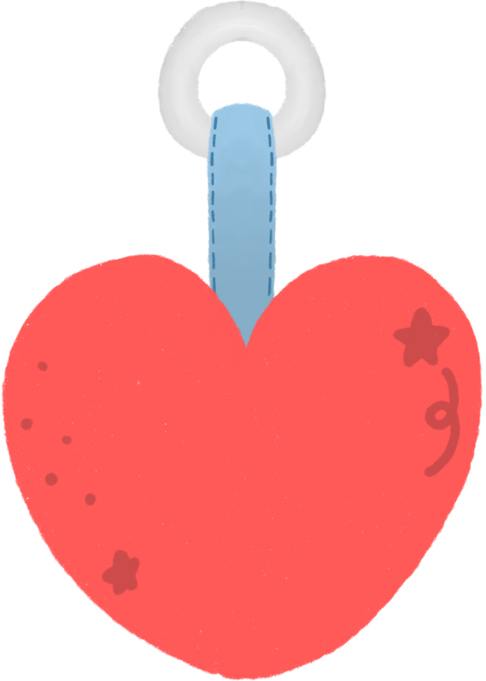 Red heart keychain. cartoon illustration png