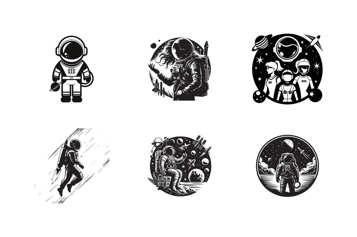 set of space astronaut illustration design on white background vector
