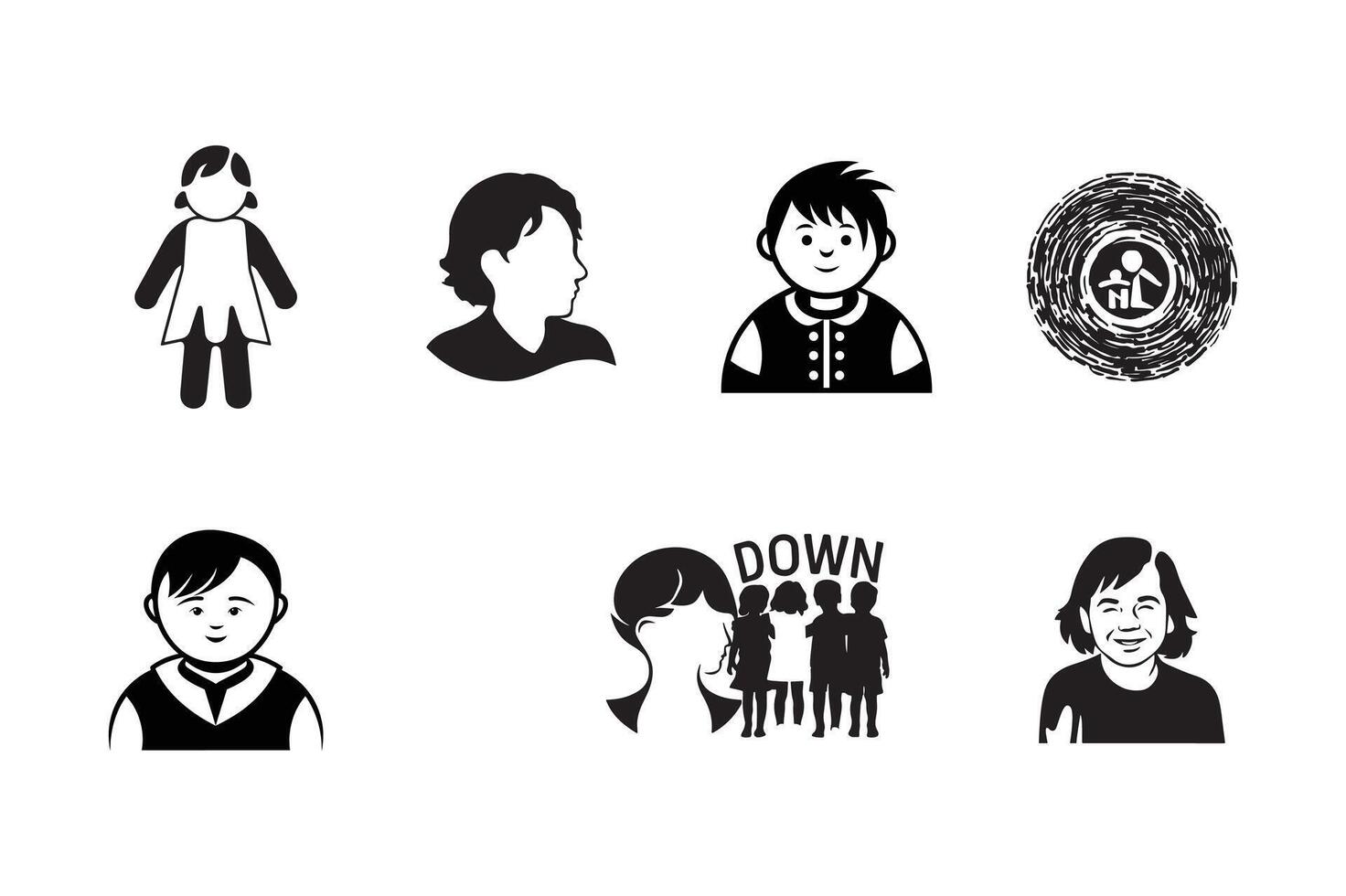 set of down syndromes silhouette logo design on white background vector