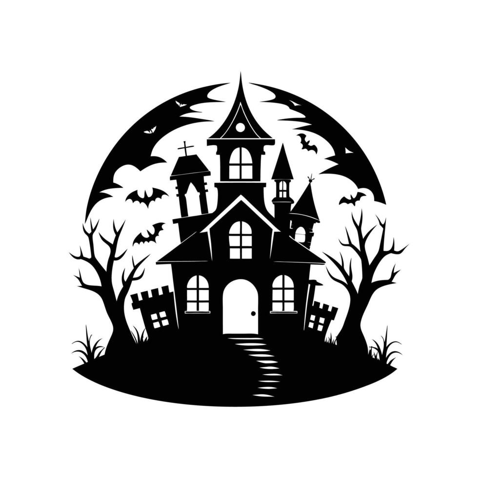 Halloween house silhouette icon logo design on white background vector