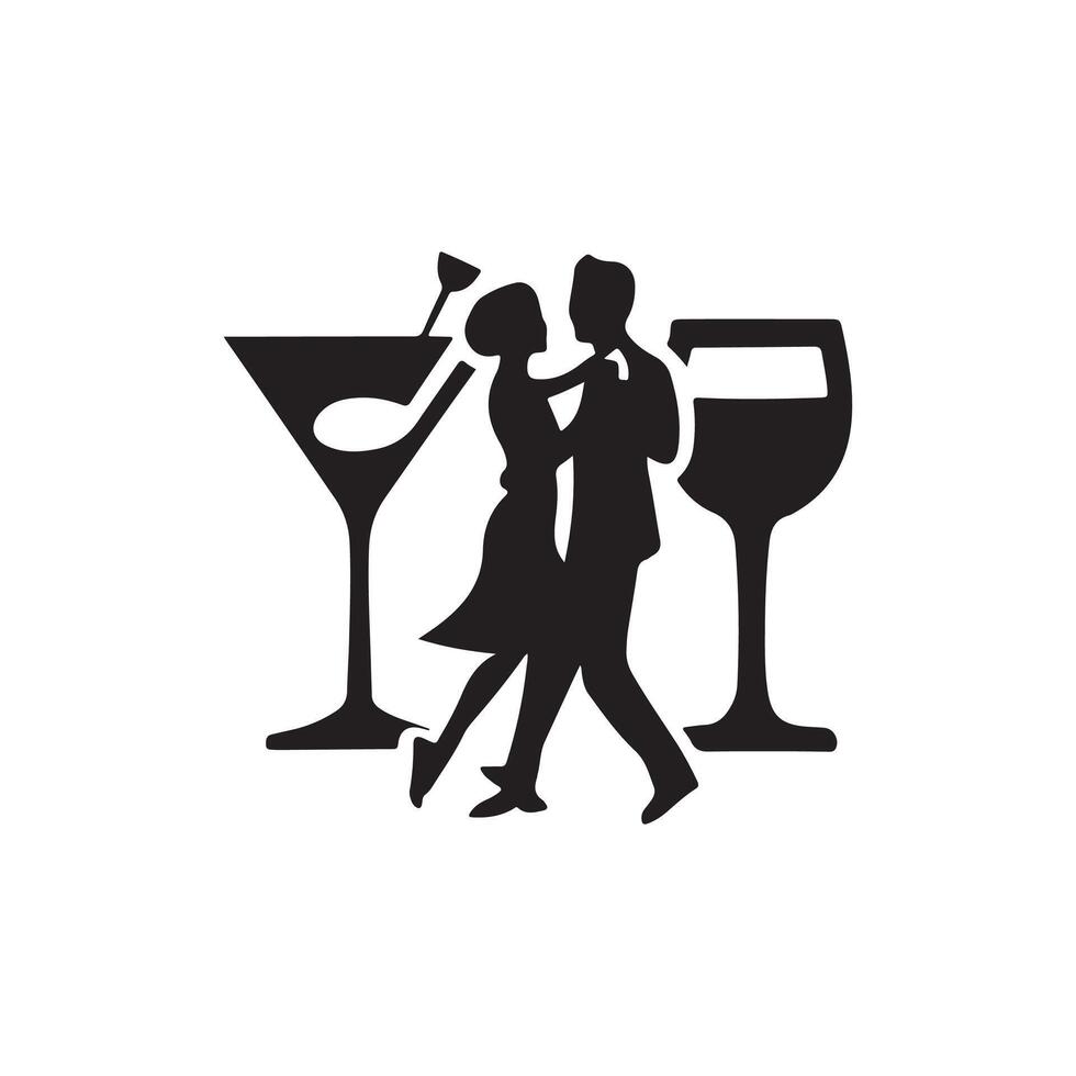 cocktail party icon, logo, , minimal design, cocktail party silhouette design black and white vector