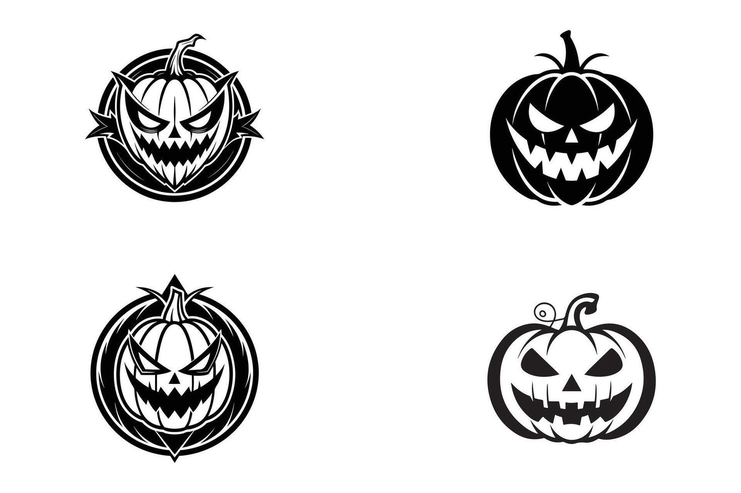 set of Halloween pumpkin with eyes , logo, icon, Doodle, Halloween pumpkin with eyes silhouette black and white vector