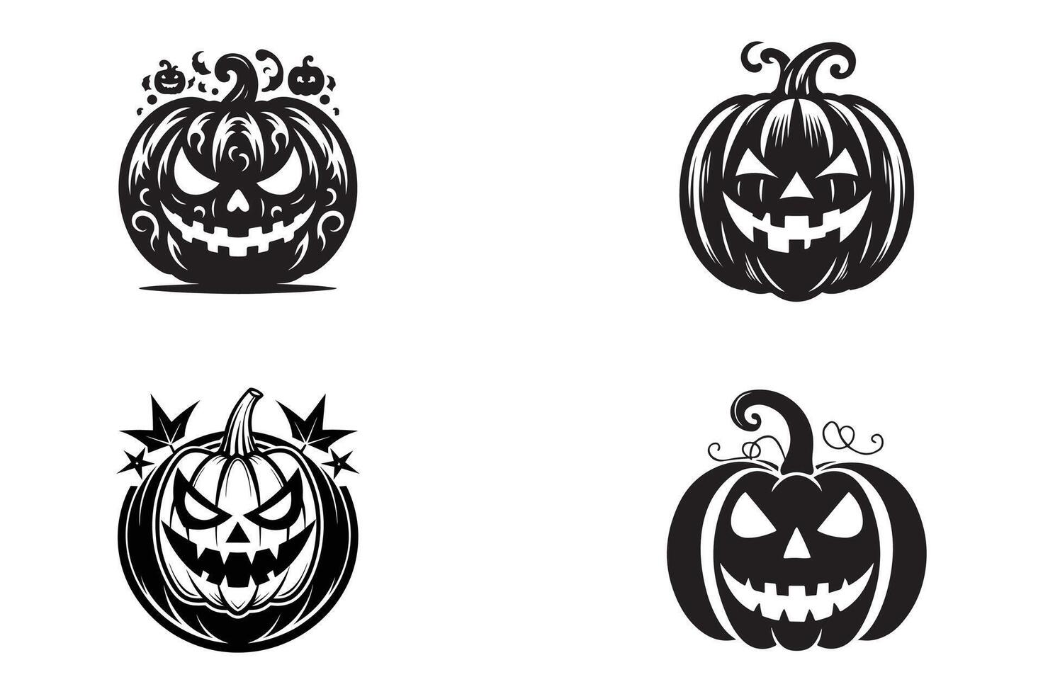 set of Halloween pumpkin with eyes , logo, icon, Doodle, Halloween pumpkin with eyes silhouette black and white vector