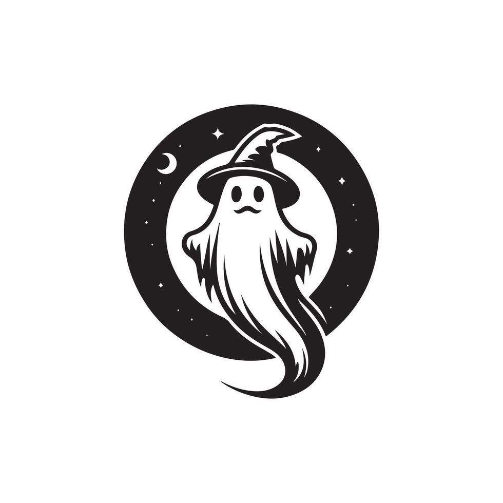Halloween ghost with eyes , logo, icon, Doodle, Halloween ghost with eyes silhouette black and white vector