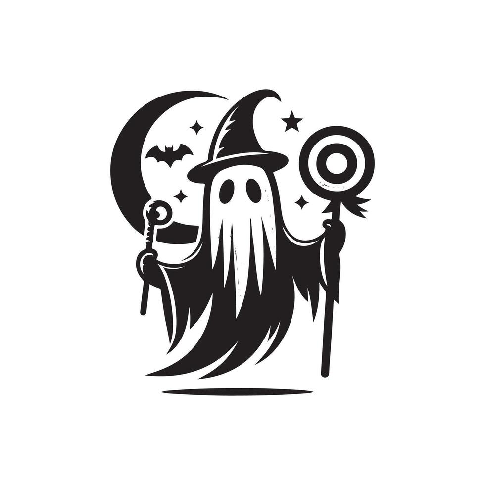 Halloween ghost with eyes , logo, icon, Doodle, Halloween ghost with eyes silhouette black and white vector