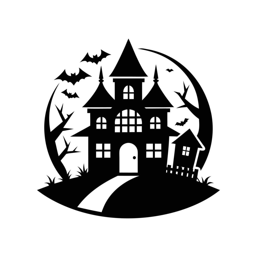 Halloween house silhouette icon logo design on white background vector