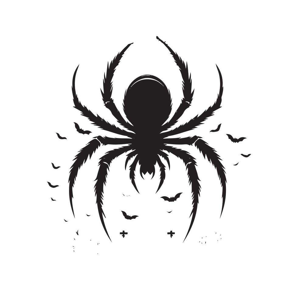 Halloween spider with spider net logo. icon, silhouette design black and white vector