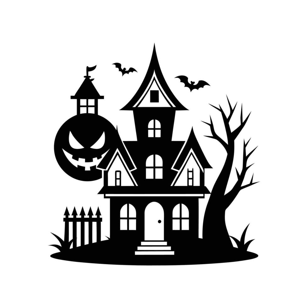 Halloween house silhouette icon logo design on white background vector