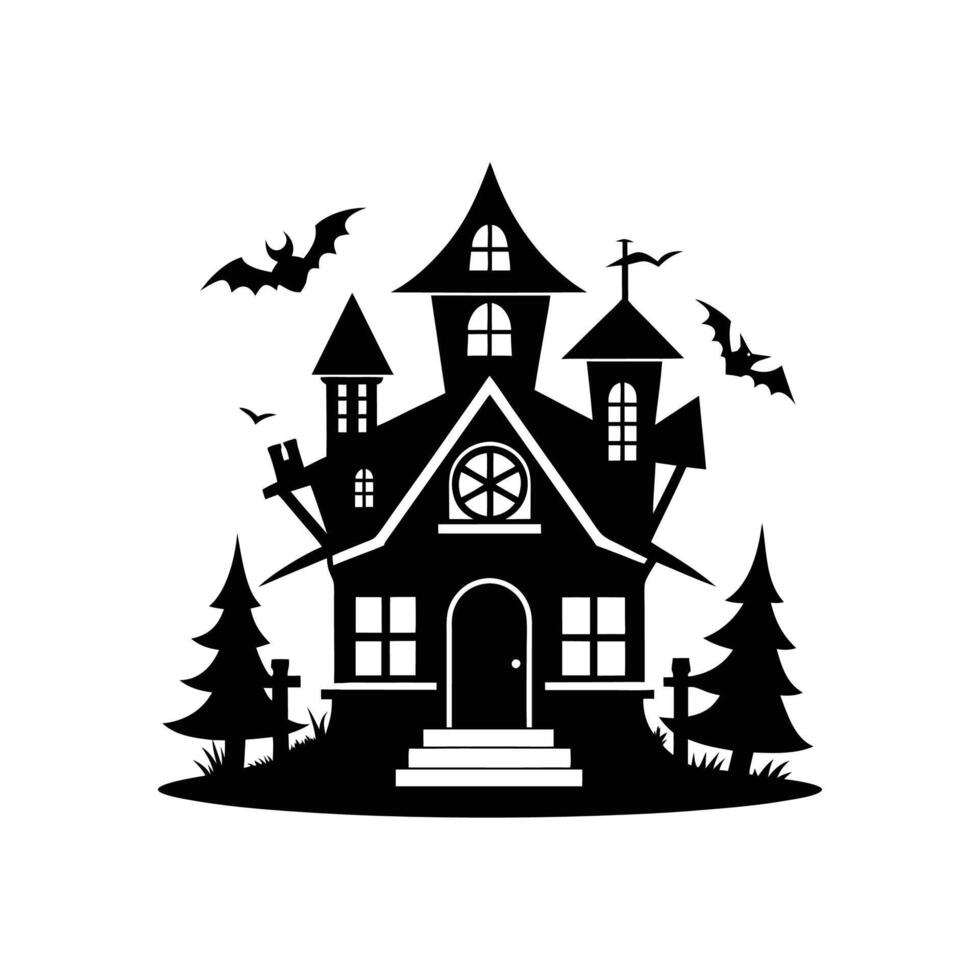 Halloween house silhouette icon logo design on white background vector