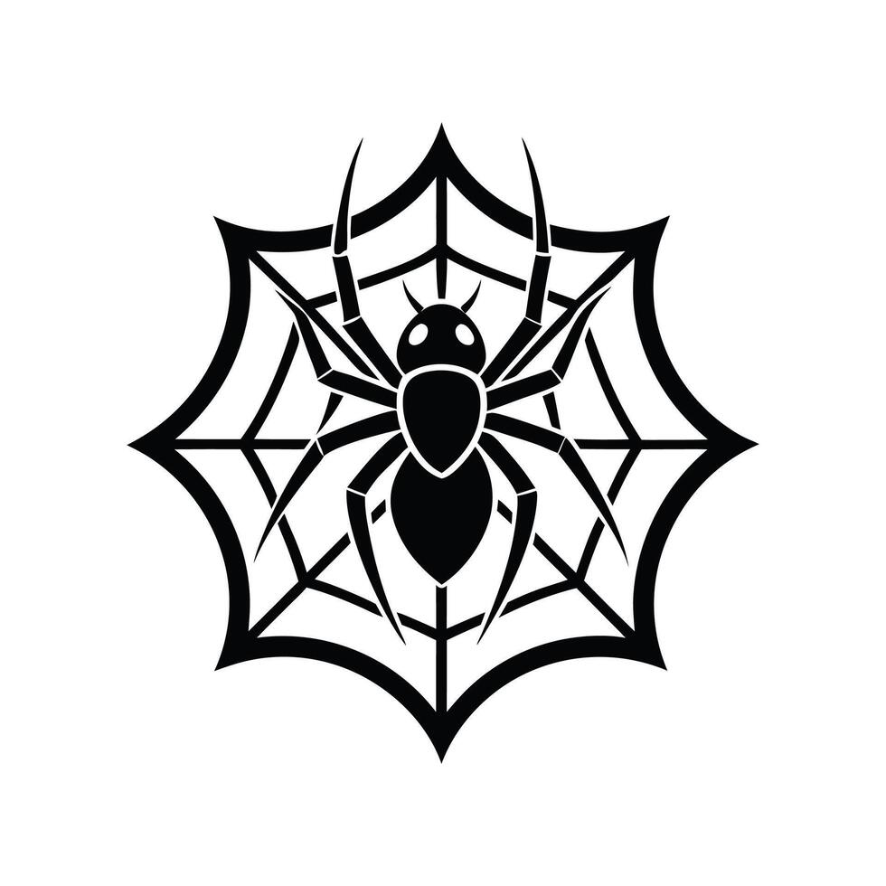 Halloween spider with spider net logo. icon, silhouette design black and white vector