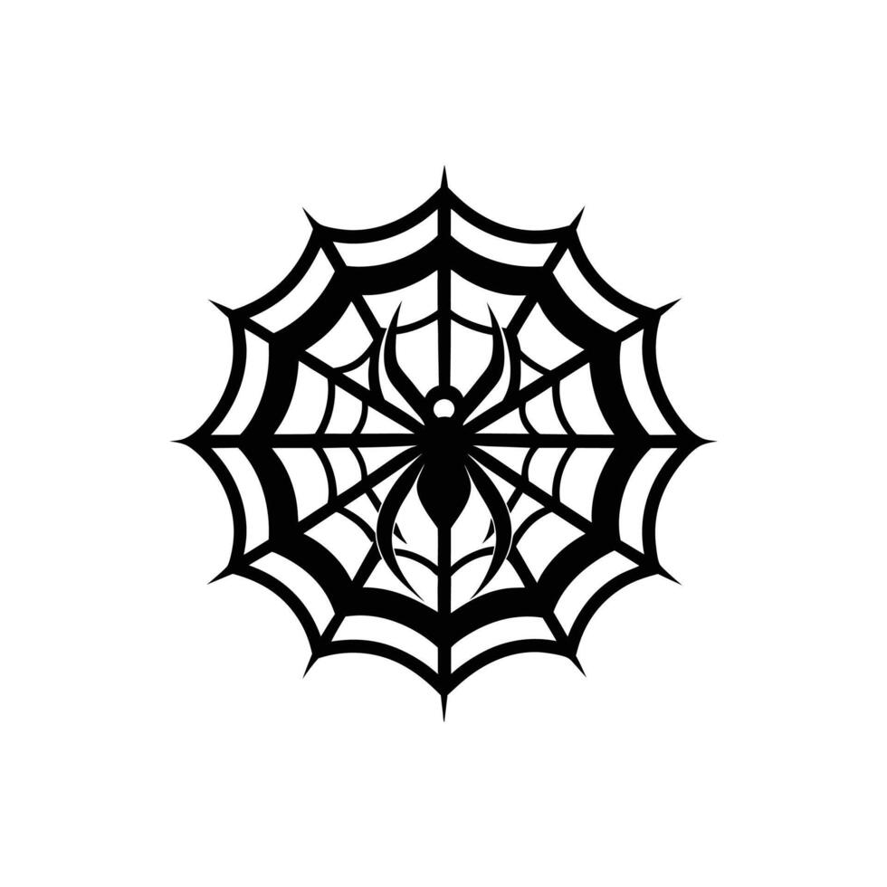 Halloween spider with spider net logo. icon, silhouette design black and white vector