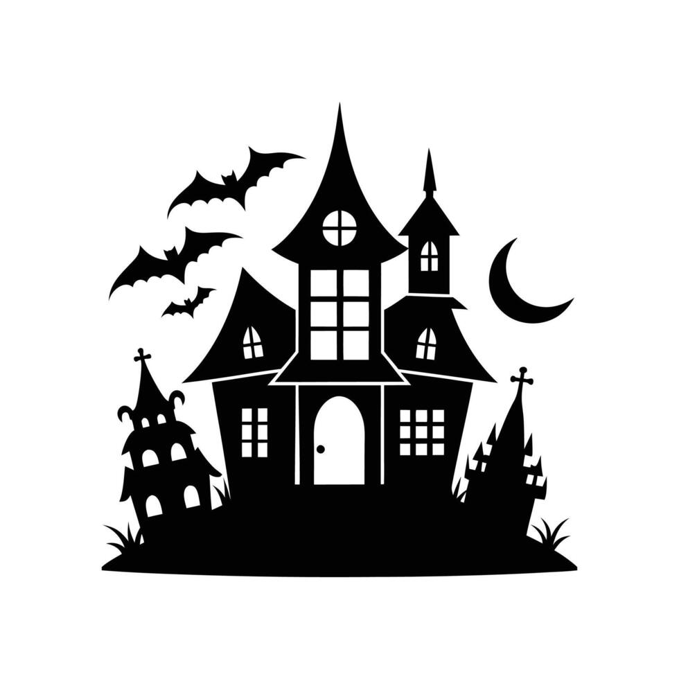 Halloween house silhouette icon logo design on white background vector