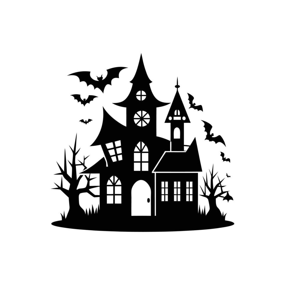 Halloween house silhouette icon logo design on white background vector