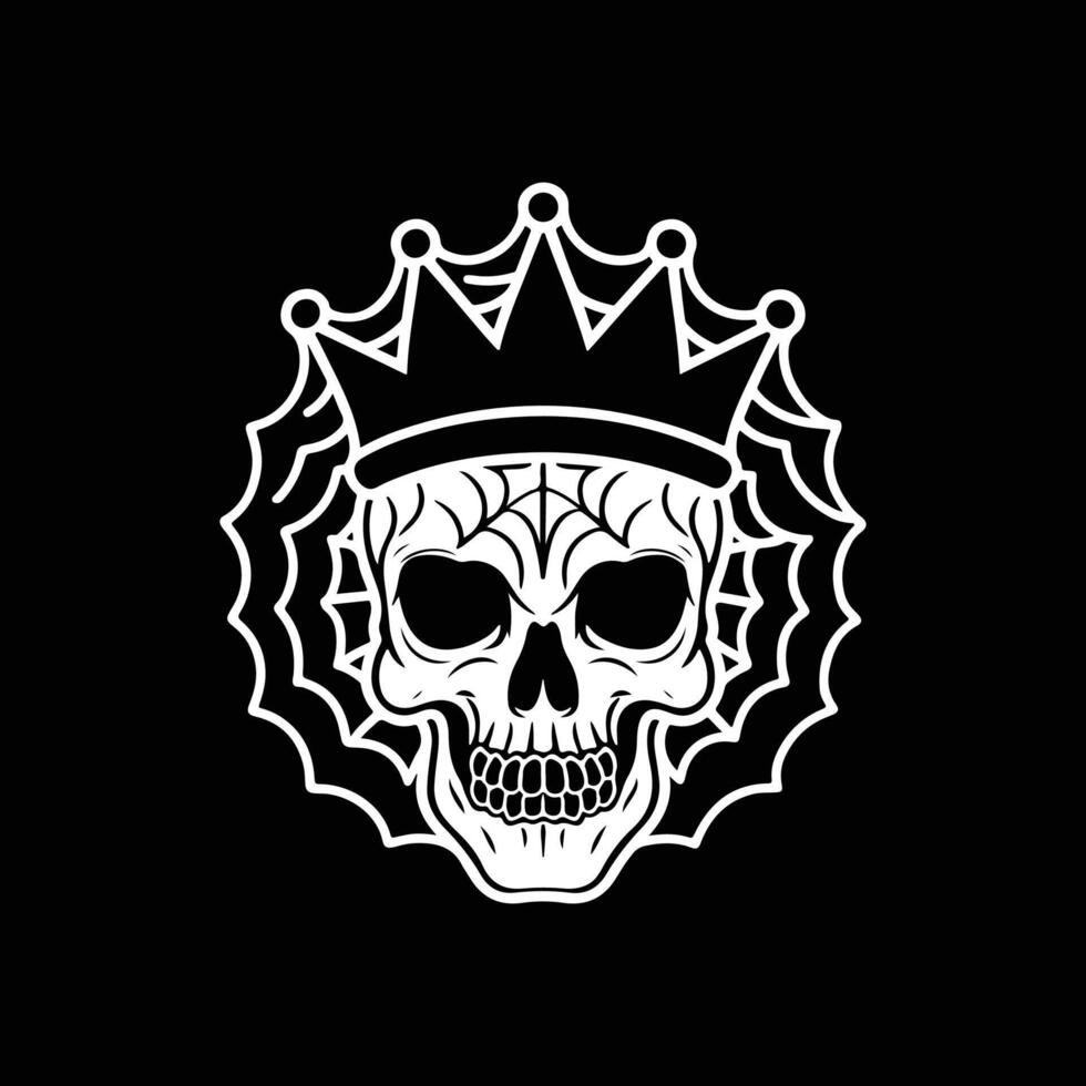 Halloween skull crown with spider net , silhouette, logo, icon, doddle black and white vector