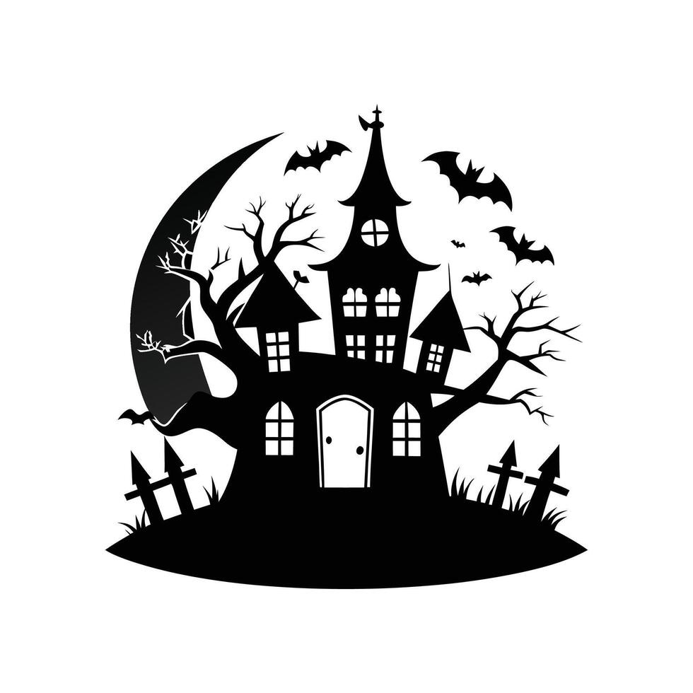 Halloween house silhouette icon logo design on white background vector