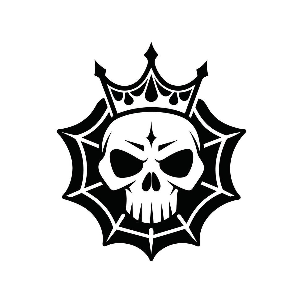 Halloween skull crown with spider net , silhouette, logo, icon, doddle black and white vector