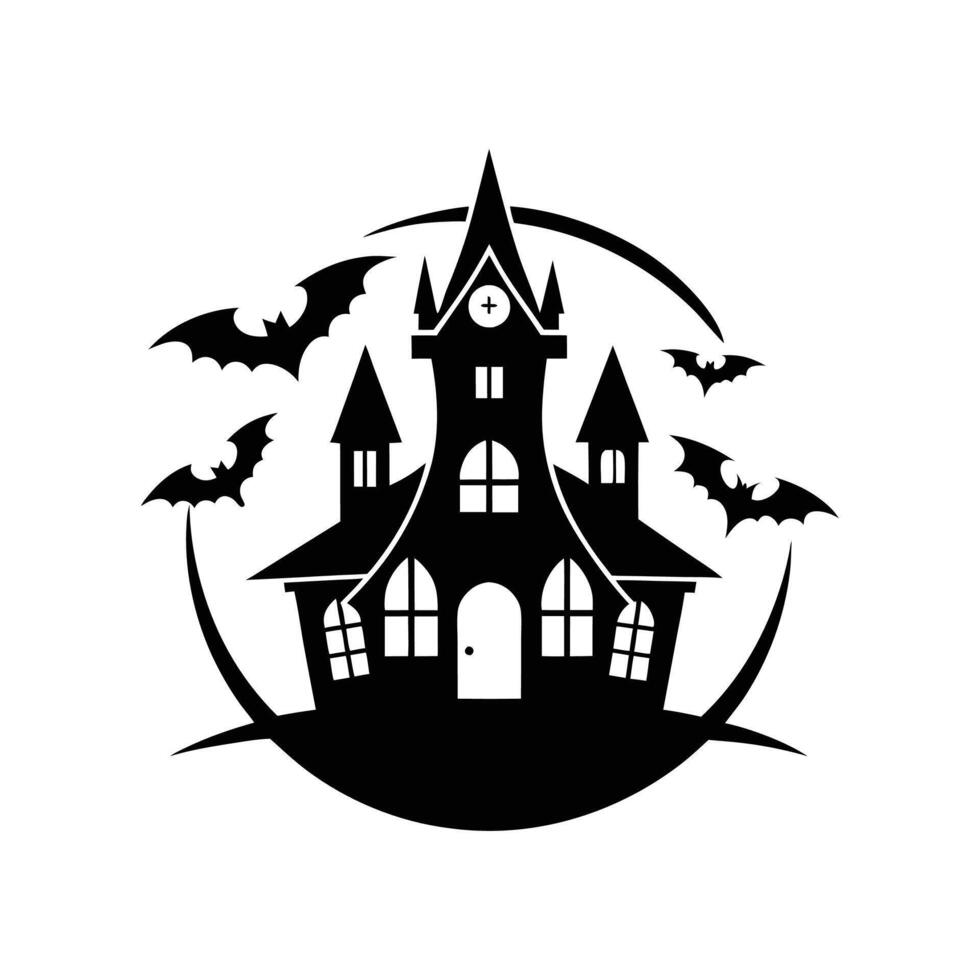 Halloween house silhouette icon logo design on white background vector