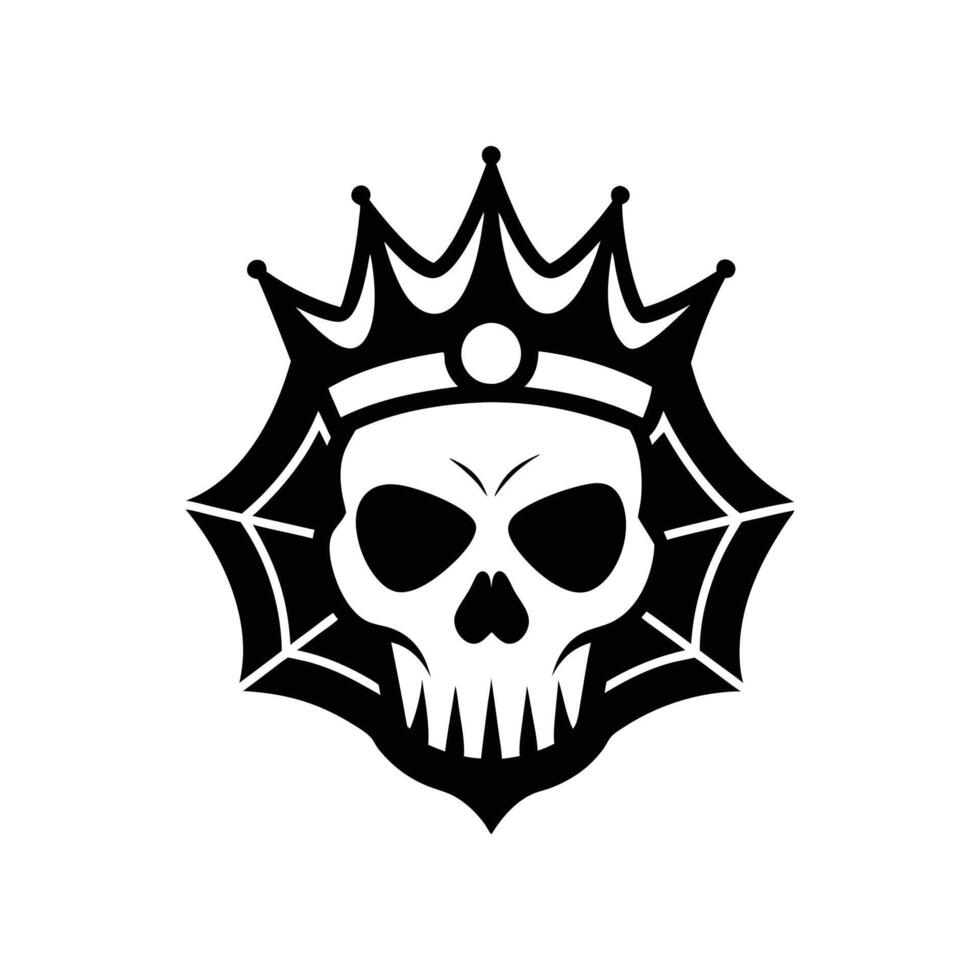 Halloween skull crown with spider net , silhouette, logo, icon, doddle black and white vector
