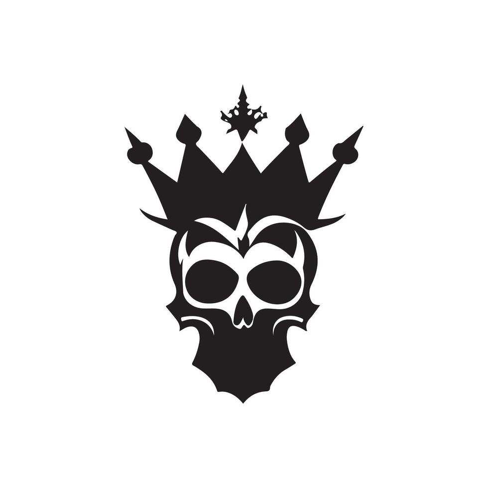 Halloween skull crown with spider net , silhouette, logo, icon, doddle black and white vector