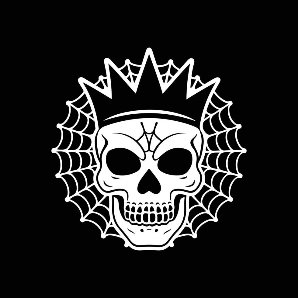 Halloween skull crown with spider net , silhouette, logo, icon, doddle black and white vector