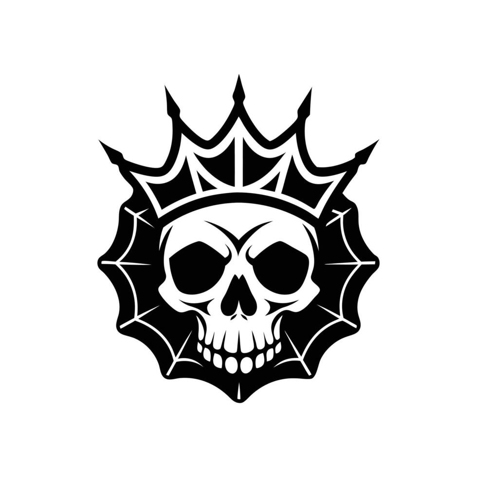 Halloween skull crown with spider net , silhouette, logo, icon, doddle black and white vector